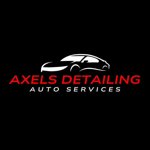 Logo of Axels Detailing Auto Services with a white car silhouette on a black background
